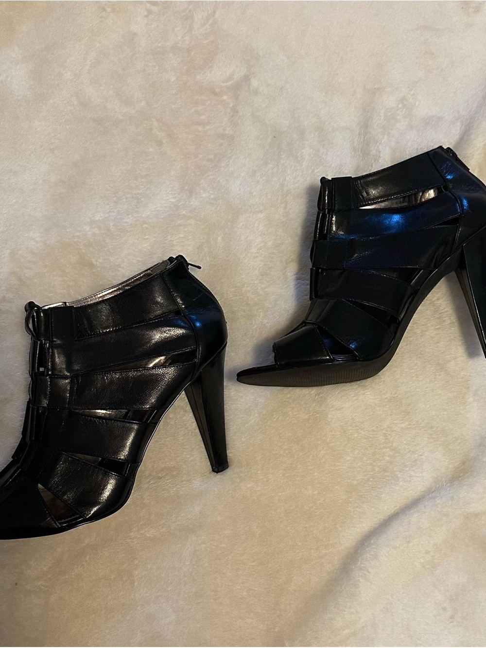 Calvin Klein Black Strappy Peep-Toe High Heel Booties